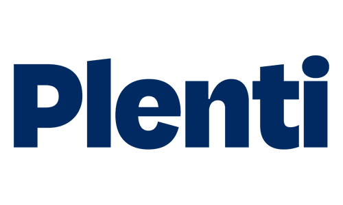 Logo with blue text reading 'Plenti'.