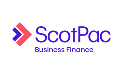 Logo of ScotPay Business Finance with a pink diamond and purple text.