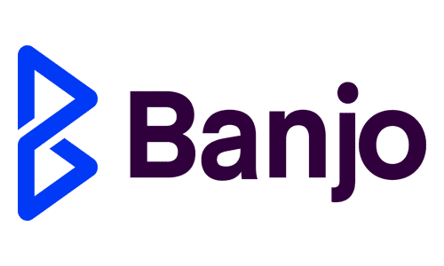 Banjo logo with blue icon and dark purple text.