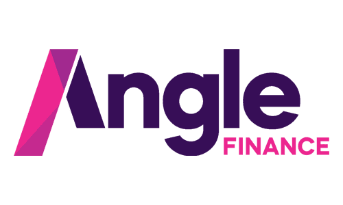 Logo for Angle Finance with purple and pink text.