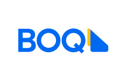 BOQI logo with blue text and a yellow triangle.