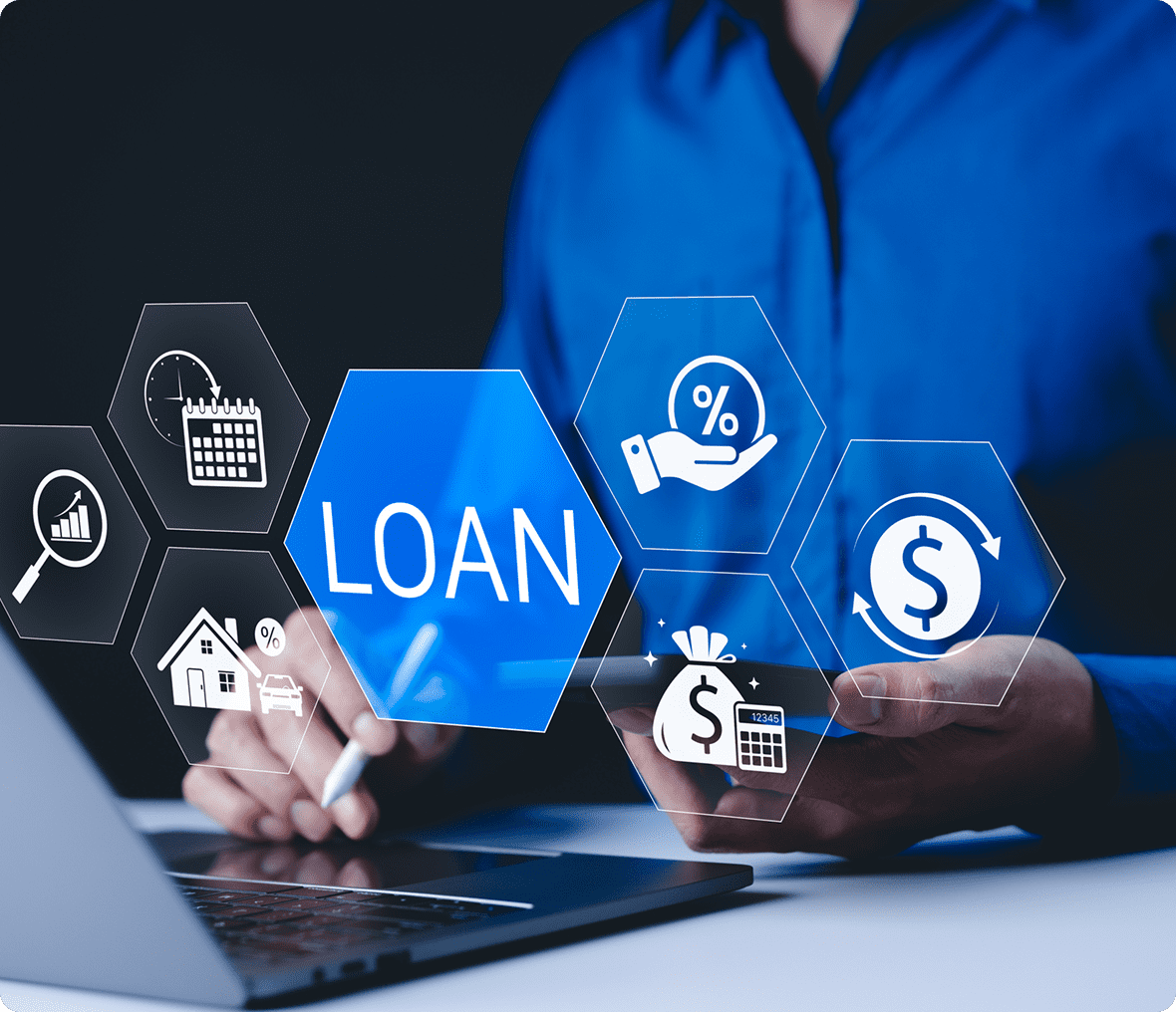 Loan application icons on digital interface