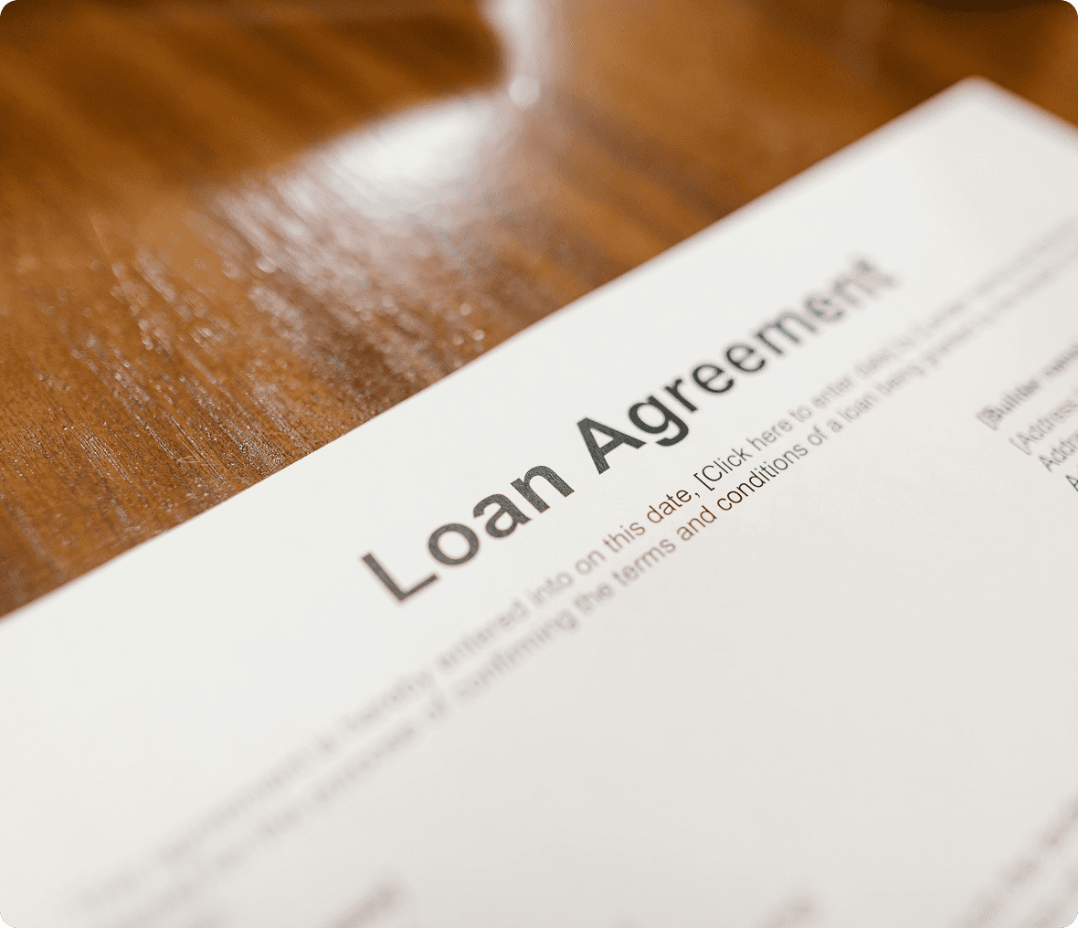 Close-up of loan agreement paper